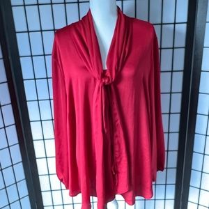 Beautiful Bar III Ruby Red Blouse with Long scarf/tie around neck  PLUS SIZE 3X